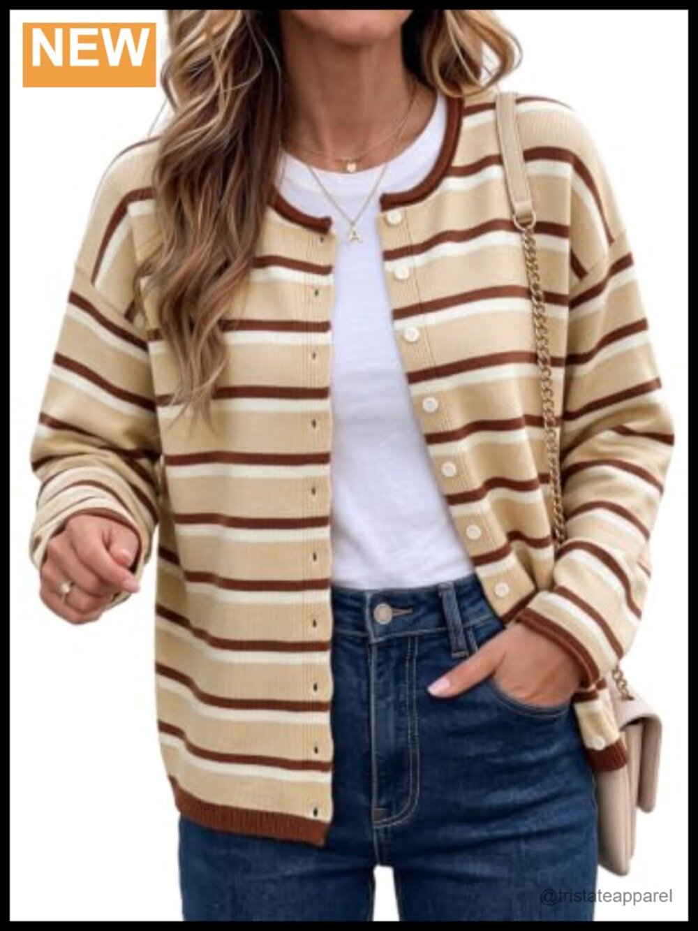 Long Sleeve Crew Neck Button Down Knit Cardigan Sweater